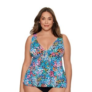 Penbrooke V-Neck Bow Front Tankini Top - Floral Bliss